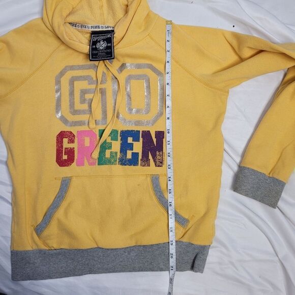 Y2K VS PINK go green hoodie‎ bright yellow distressed spellout sweatshirt S - Picture 8 of 8